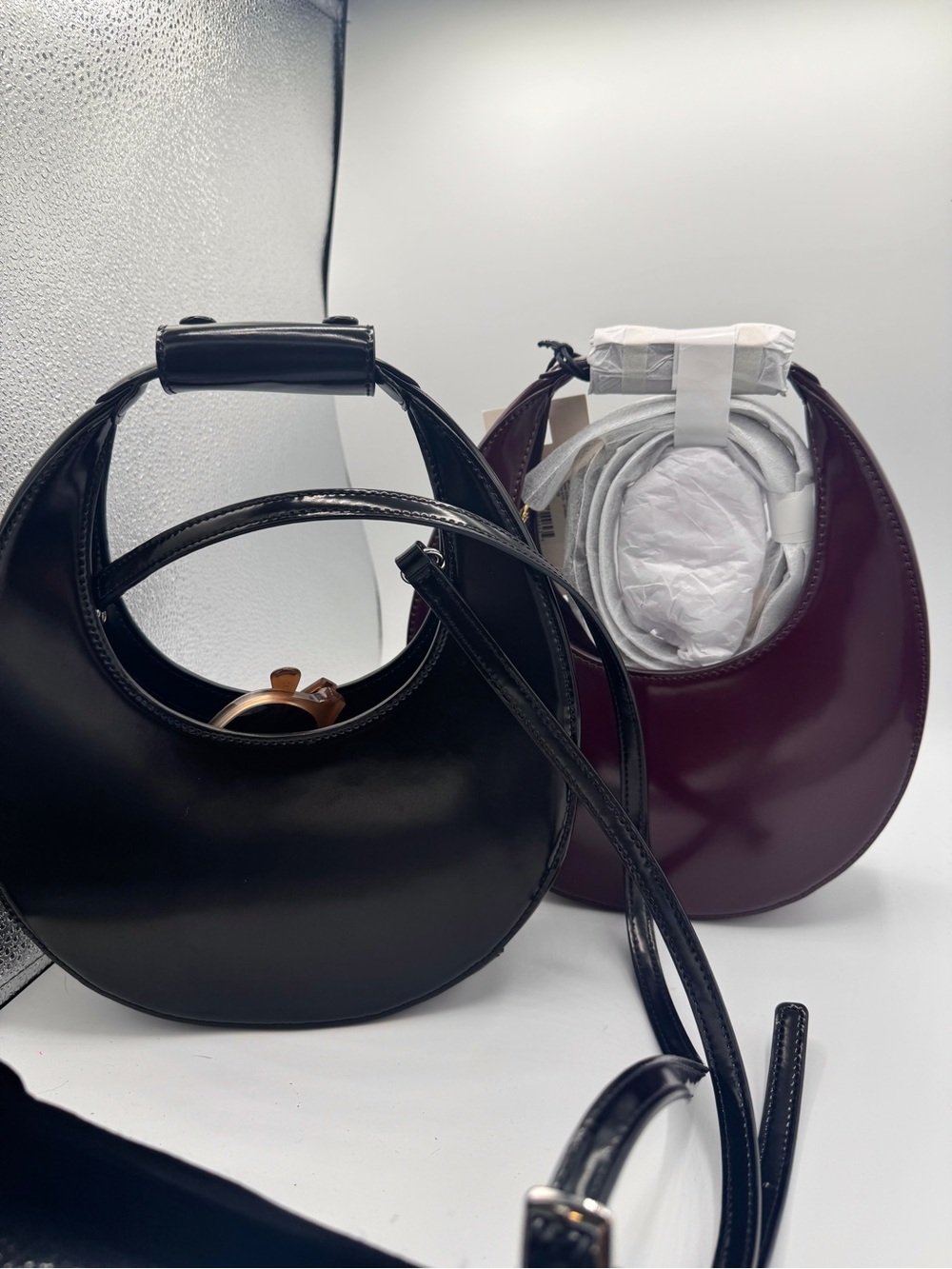 NWT Staud Mini Moon Purse in Syrah Burgundy Leather, Crossbody Bag , brand NEW - Picture 9 of 16